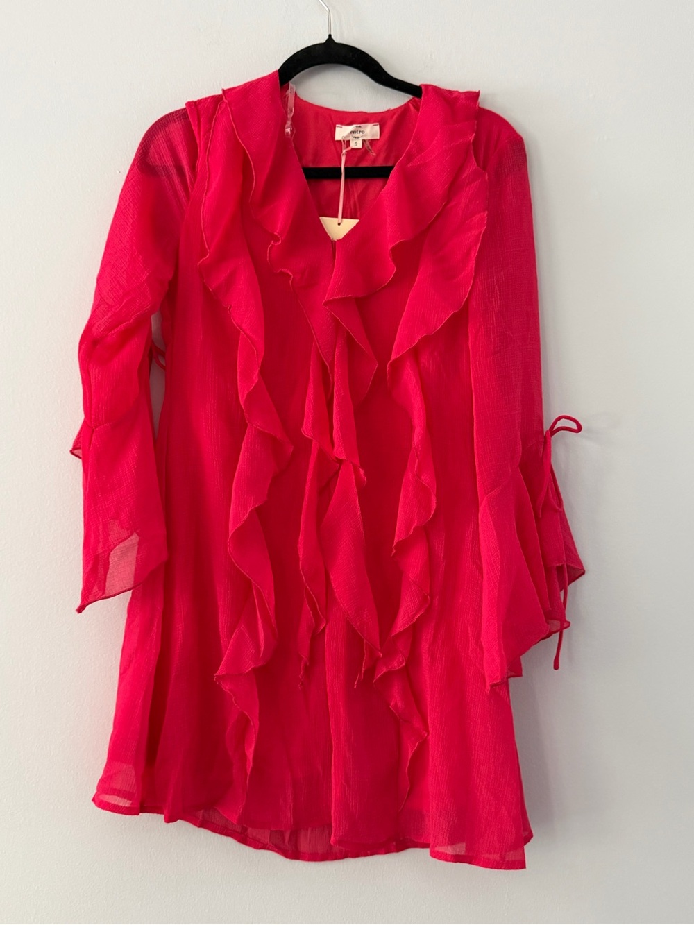 Entro Bright Ruffle Front Tunic - watermelon